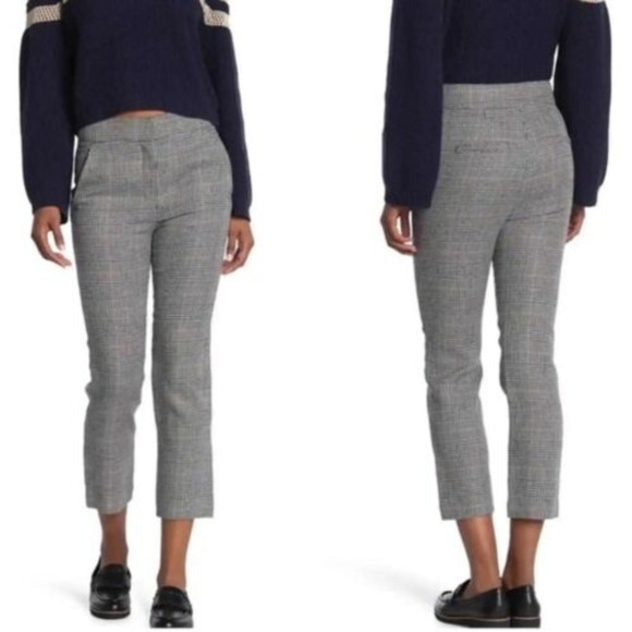 Veronica Beard Contrast Houndstooth Gray Cropped Ankle Pant Trousers Size 16 - Picture 1 of 6